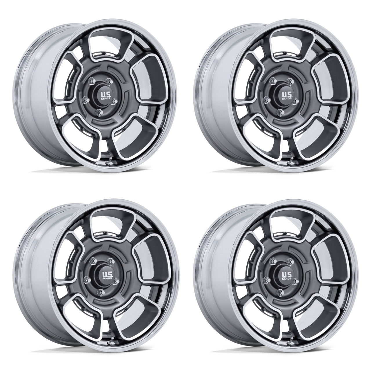 Set 4 20" US Mag UC147 Flagstaff 20x8.5 5x5 1mm Anthracite Mach-Face & Chr-Lip