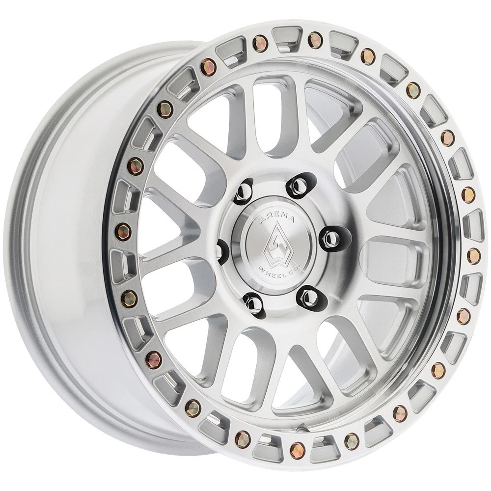 Set 4 17" Arena A119 Boost 17x9 5x5 -12mm Gloss Silver Machined Offroad Wheels