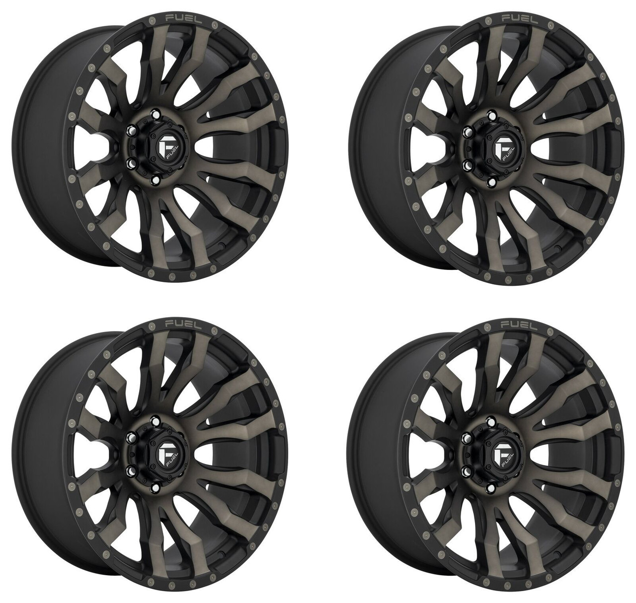 Set 4 20" Fuel D674 Blitz 20x9 8x6.5 Matte Black Double Dark Tint Wheels 1mm Rim
