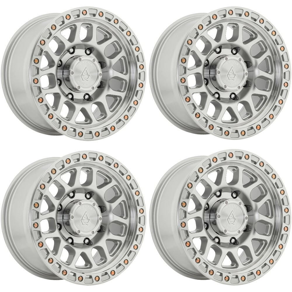 Set 4 17" Arena A119 Boost 17x9 8x180 0mm Gloss Silver Machined Truck Wheels Rims