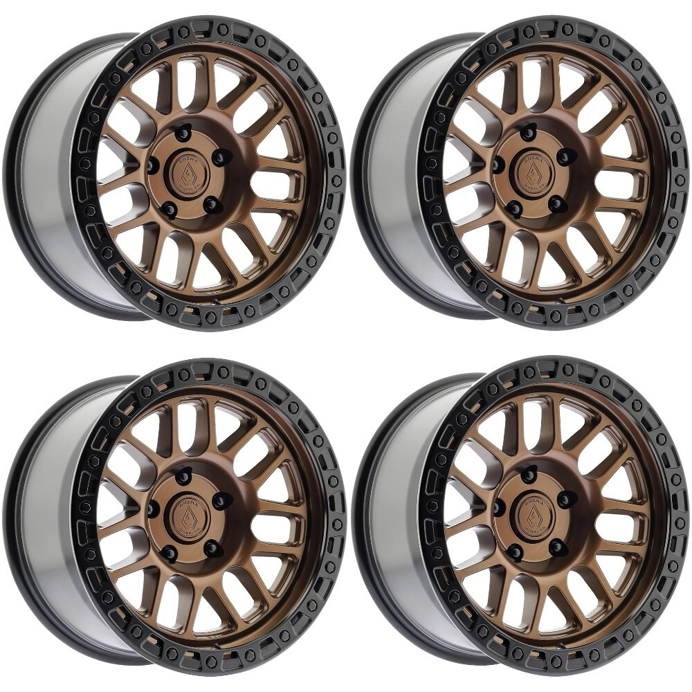 Set 4 17" Arena A119 Boost 17x9 5x5 0mm Smoked Bronze Satin Black Lip Truck Rims Wheels