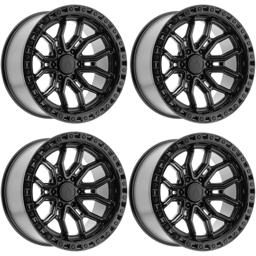 Set 4 17" Arena A120 Terra  17x9 6x5.5 0mm Satin Black Gloss Black Lip Wheels
