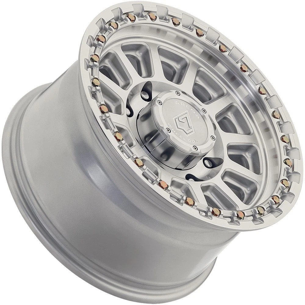 Set 4 17" Arena A128 Enduro 17x9 8x6.5 0mm Gloss Silver Machined Truck Wheels