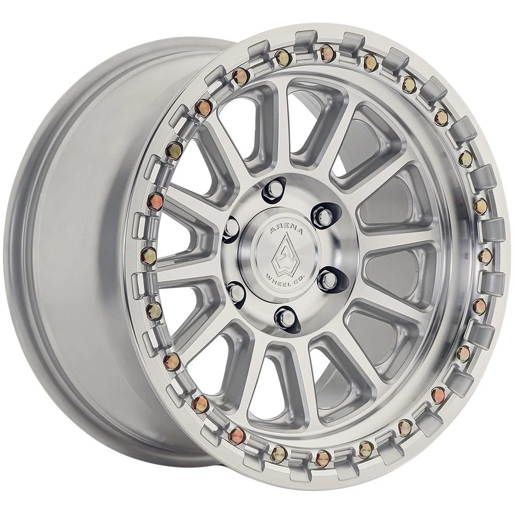 Set 4 17" Arena A128 Enduro 17x9 5x5 0mm Gloss Silver Machined Wheels Truck Rims