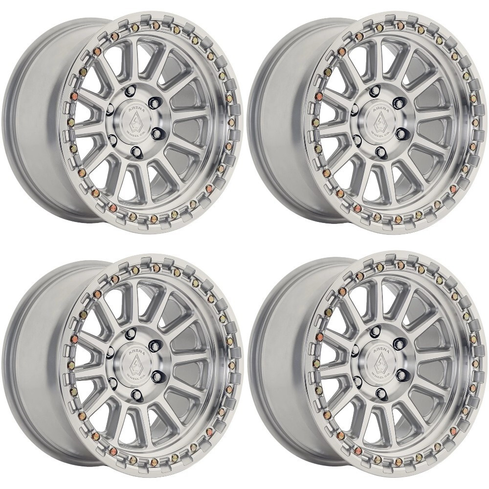 Set 4 17" Arena A128 Enduro 17x9 6x135 0mm Gloss Silver Machined Offroad Wheels Truck SUV Rims