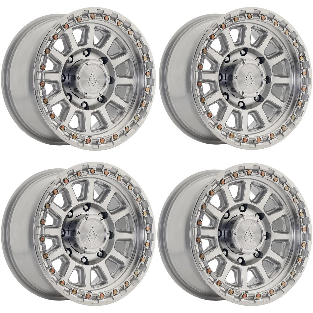 Set 4 18" Arena A128 Enduro 18x9 8x6.5 20mm Gloss Silver Machined Truck Wheels
