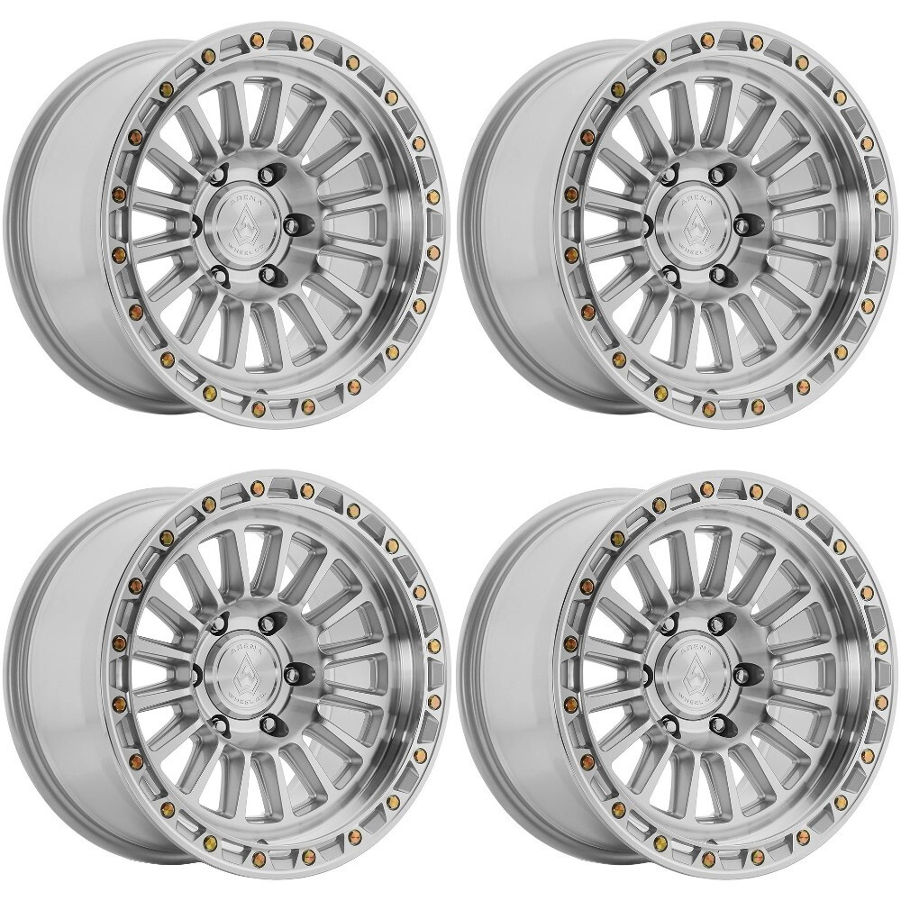 Set 4 17" Arena A130 Podium 17x9 6x135 0mm Gloss Silver Machined Offroad Wheels  Truck SUV Rims