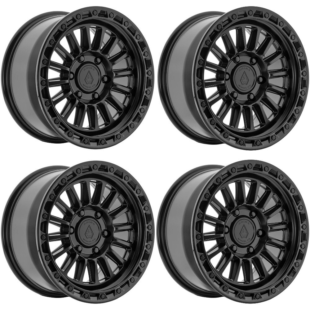 Set 4 17" Arena A130 Podium 17x8.5 6x5.5 25mm Satin Black Gloss Black Lip Wheels Offroad Truck SUV Rims