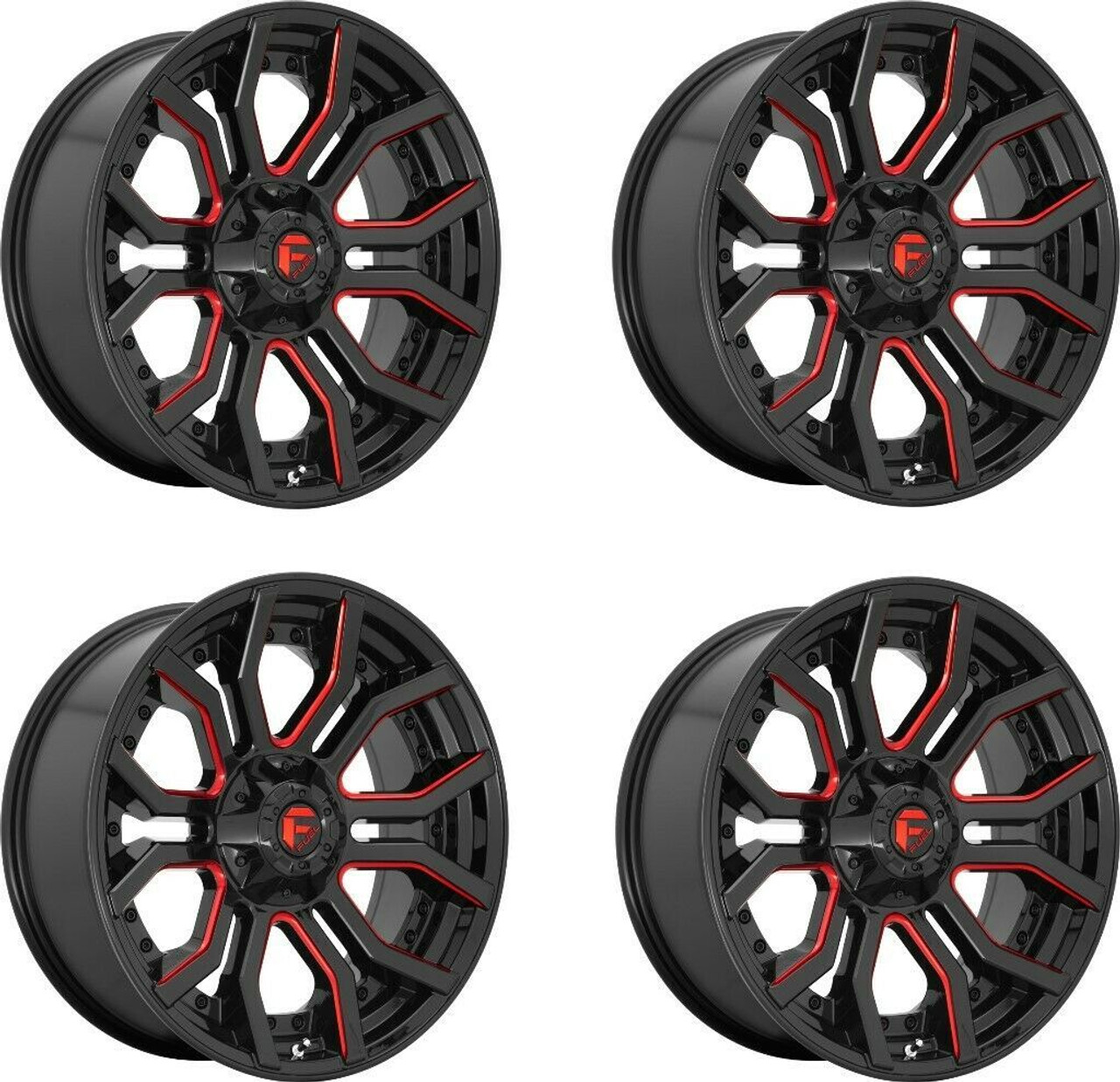 Set 4 Fuel  D712 Rage 20x10 5x5 5x5.5 Black Red Tinted Clear Wheels 20" -18mm