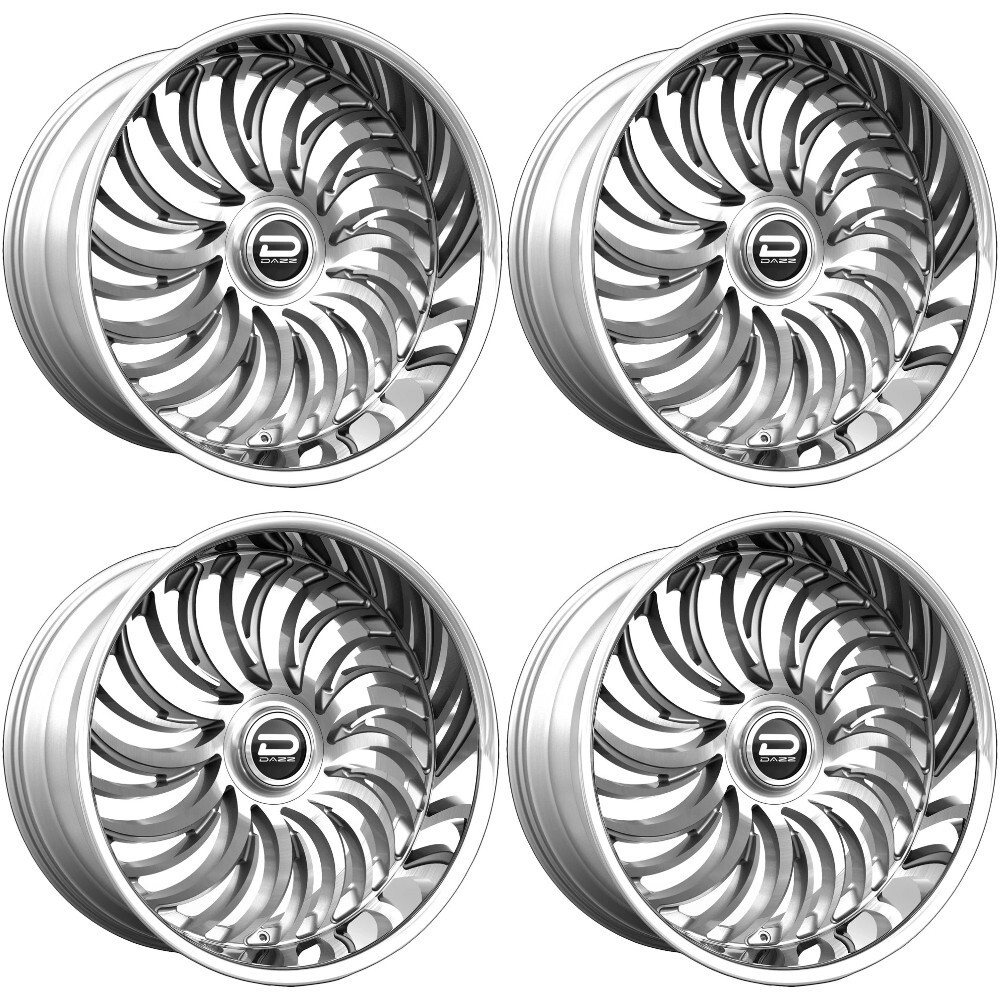 Set 4 24" Dazz D103 Heat 24x10 5x4.75 0mm Silver Brushed Chromed Steel Lip Rims Premium Car Street Wheels