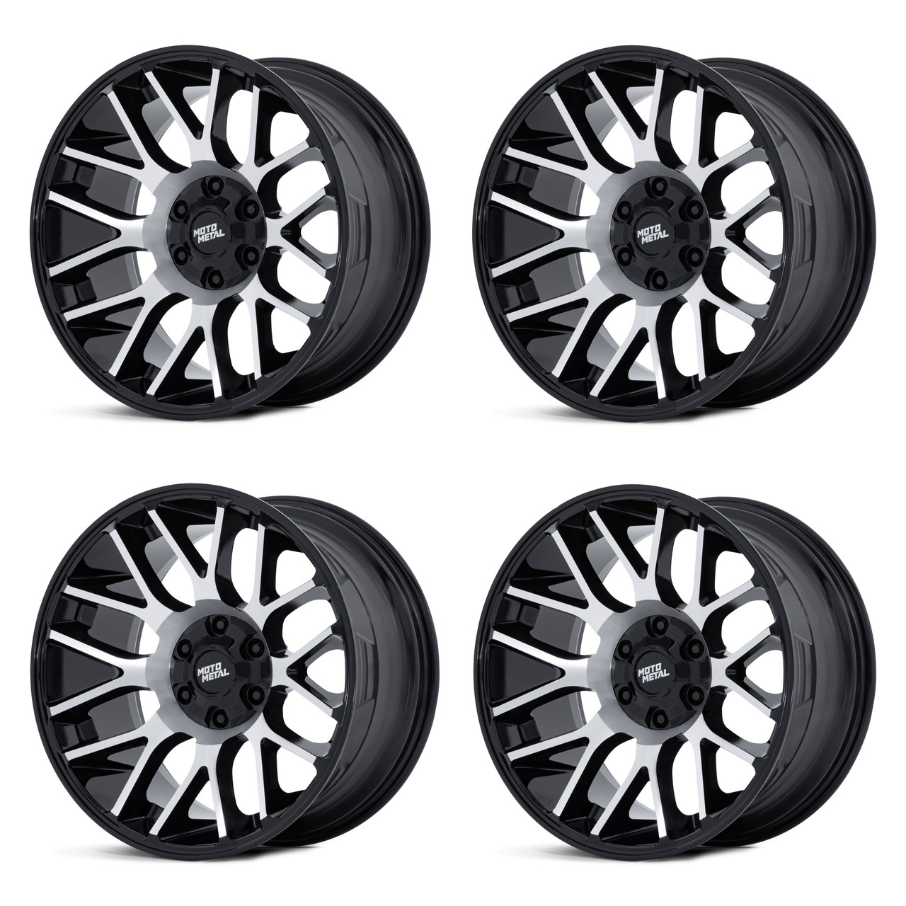 Set 4 20" Moto Metal MO816 Overlook 20x10 8x6.5 -18mm Gloss Black Machined Rims Lifted Offroad Truck Wheels