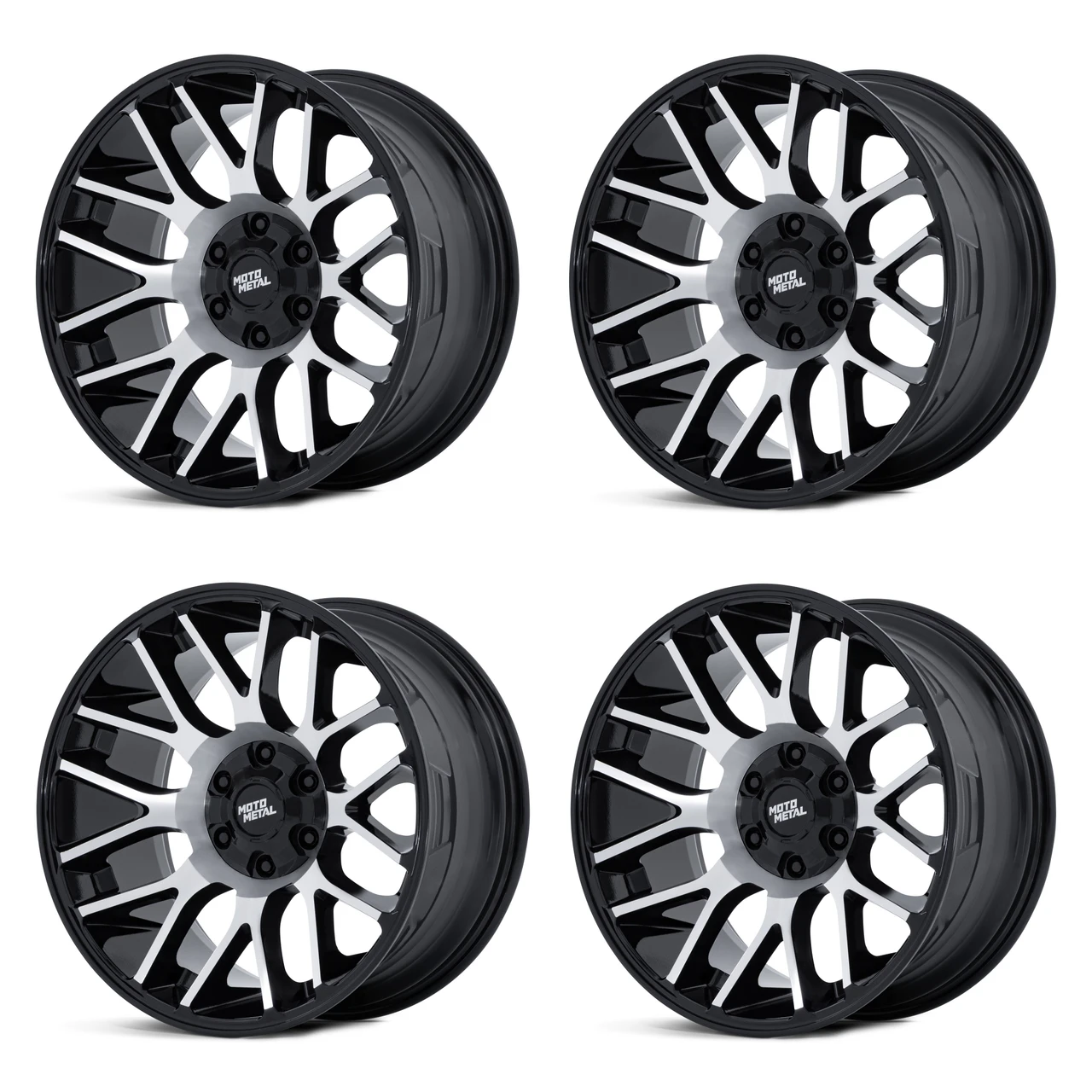 Set 4 20" Moto Metal MO816 Overlook 20x9 6x135 6x5.5 1mm Gloss Black Machined
