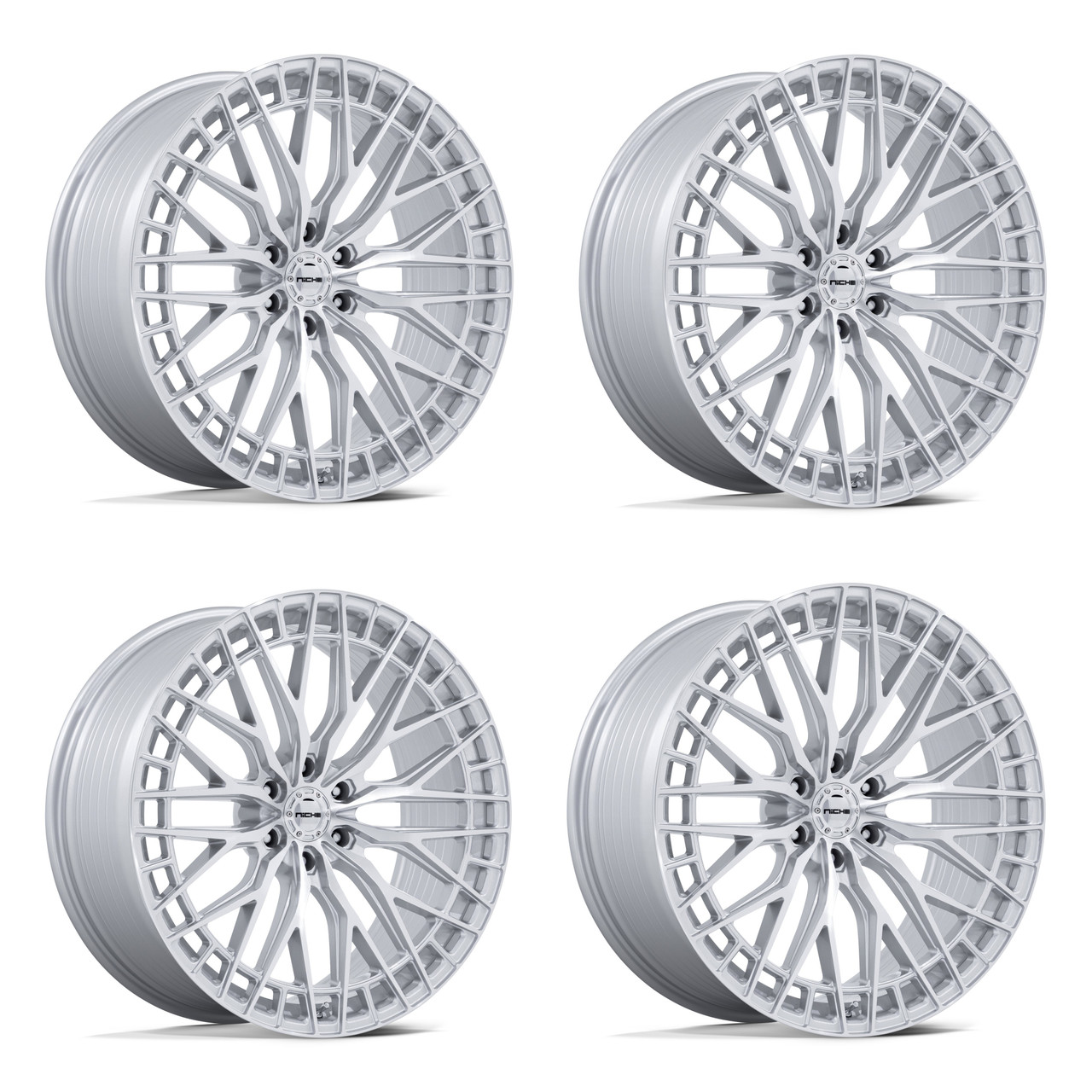 Set 4 24" Niche NC288 Genoa 24x10 6x5.5 20mm Gloss Silver Machined Face Wheels