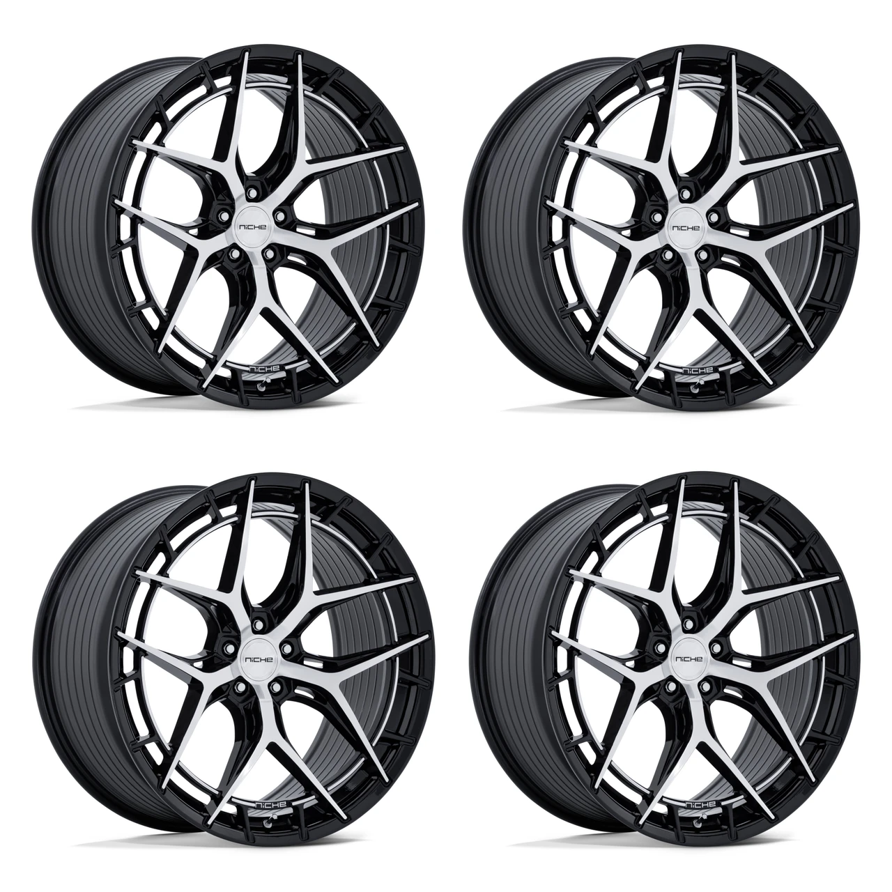 Set 4 20" Niche NC286 20x10.5 5x112 38mm Riviera Gloss Black Machined Face Rims Luxury Car SUV Wheels