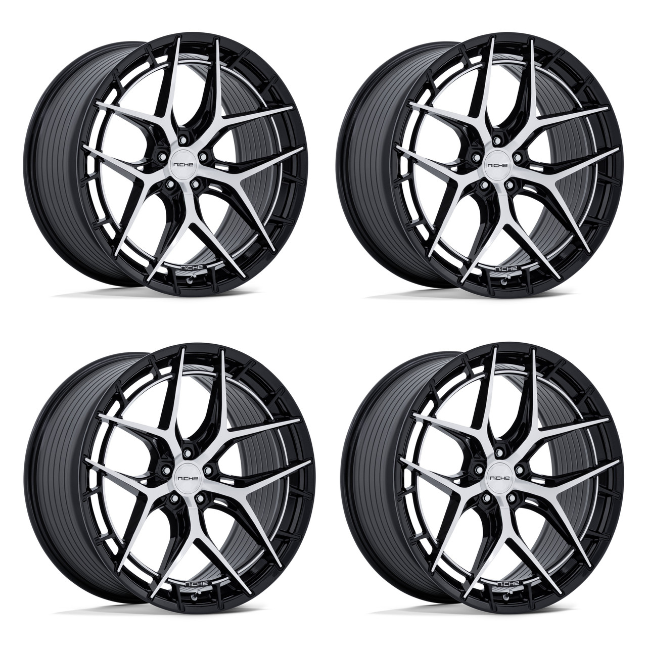 Set 4 20" Niche NC286 Riviera 20x9.5 5x120 22mm Gloss Black Machined Face Wheels Premium Luxury Car SUV Rims
