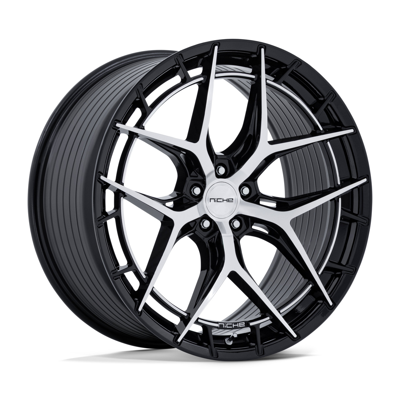 Set 4 22" Niche NC286 Riviera 22x9 5x120 27mm Gloss Black Machined Face Wheels