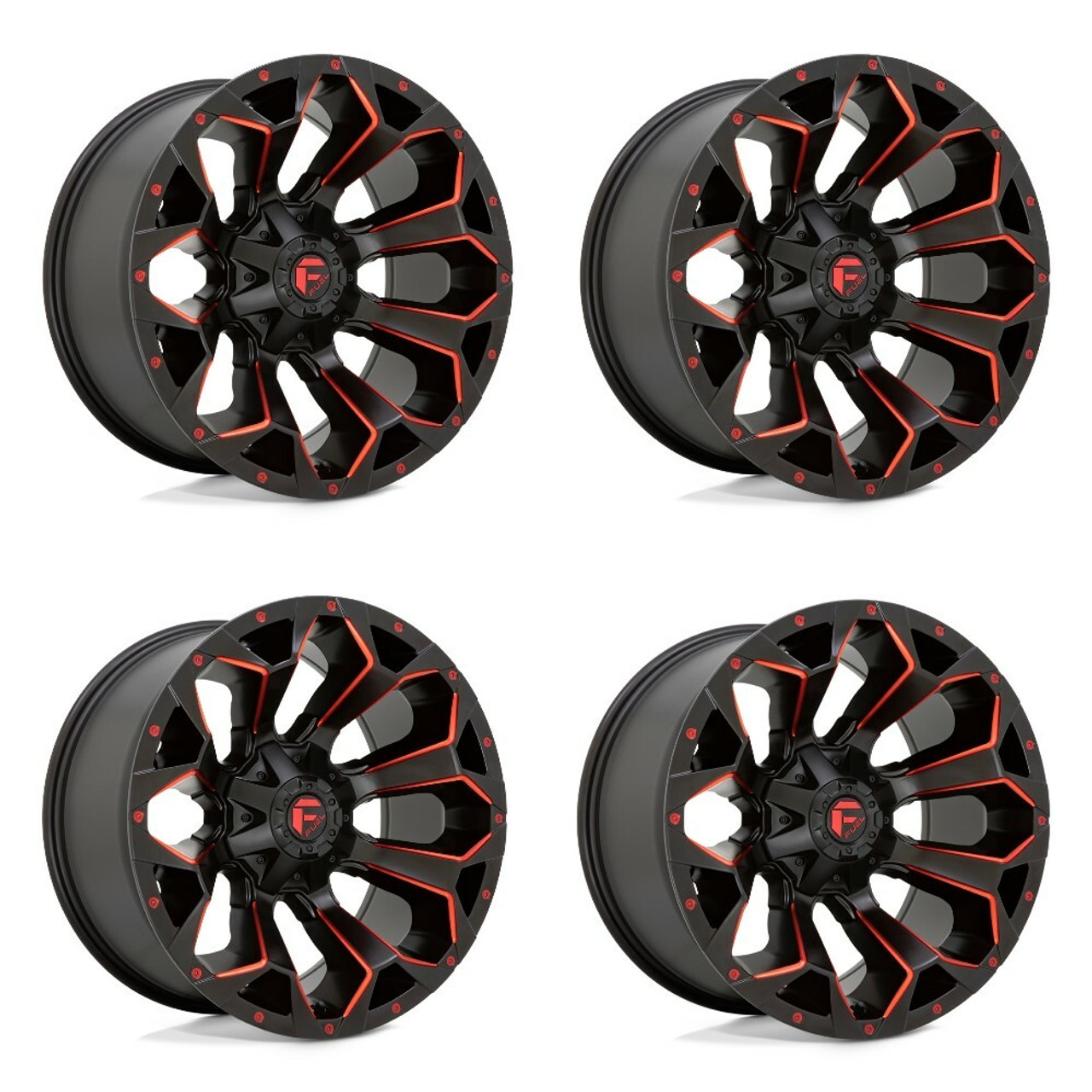 Set 4 20" Fuel D787 Assault 20x9 6x135 6x5.5 Black Red Milled 19mm Truck Wheels