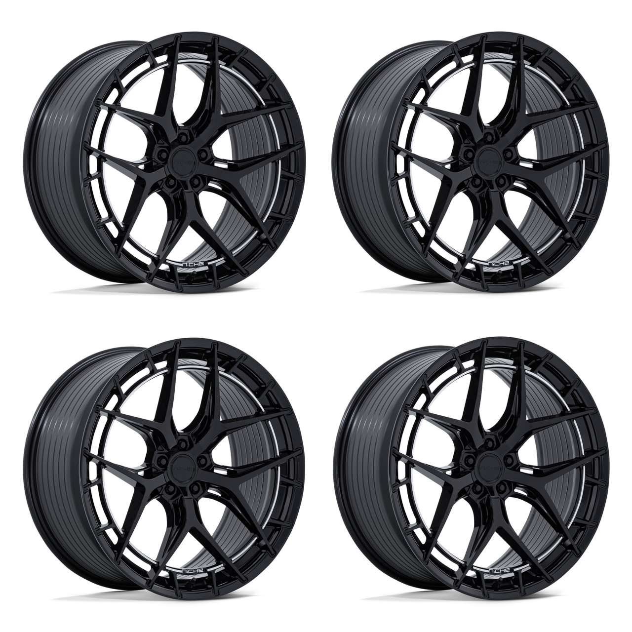Set 4 22" Niche NC286 Riviera 22x10.5 5x120 38mm Gloss Black Wheels Luxury Rims Premium Car SUV Wheels
