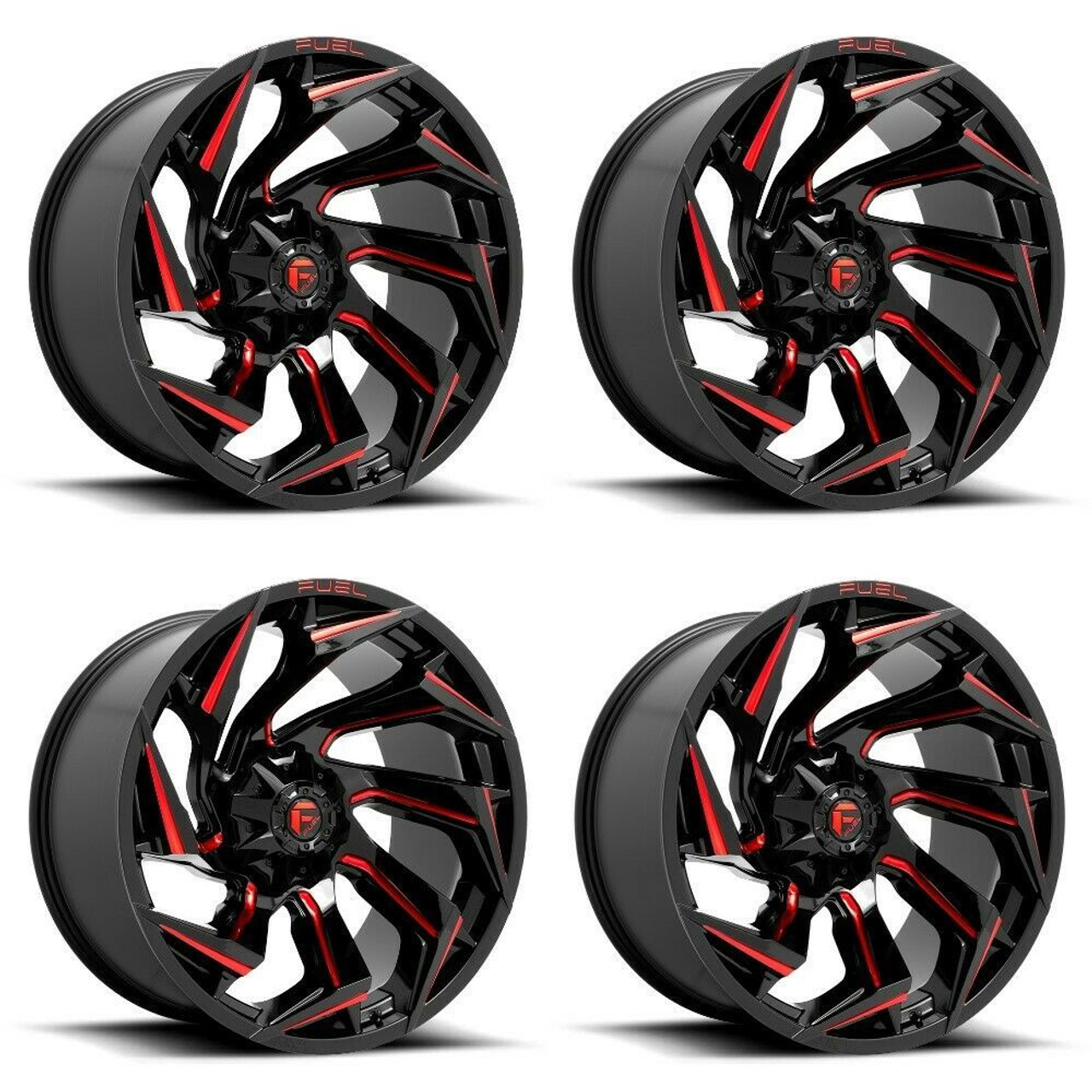 Set 4 Fuel  D755 Reaction 24x12 8x180 Black Milled Red Tint Wheels 24" -44mm