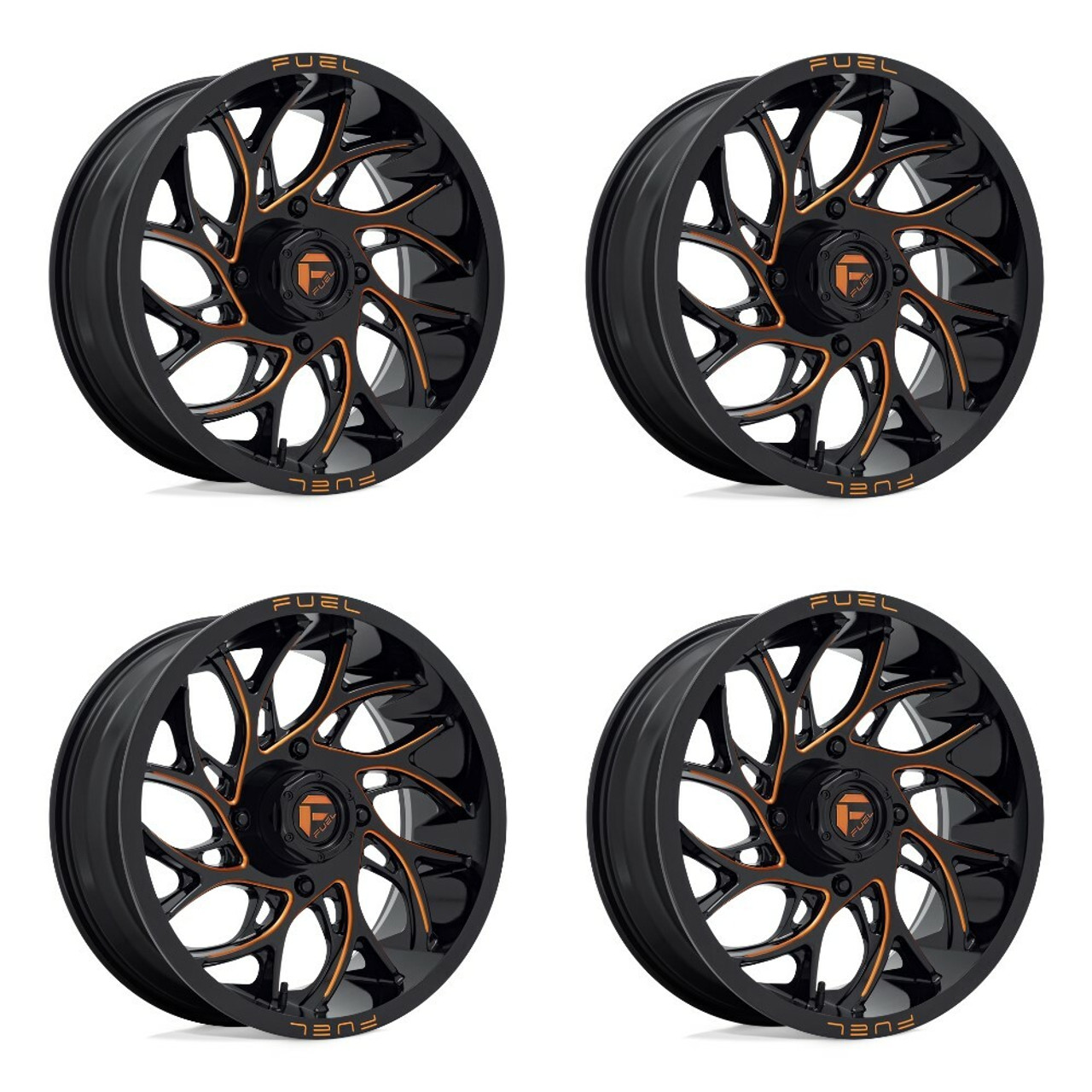 Set 4 Fuel UTV D780 Runner Utv 22x7 4x156 Black Milled Orange Wheels 22" 0mm