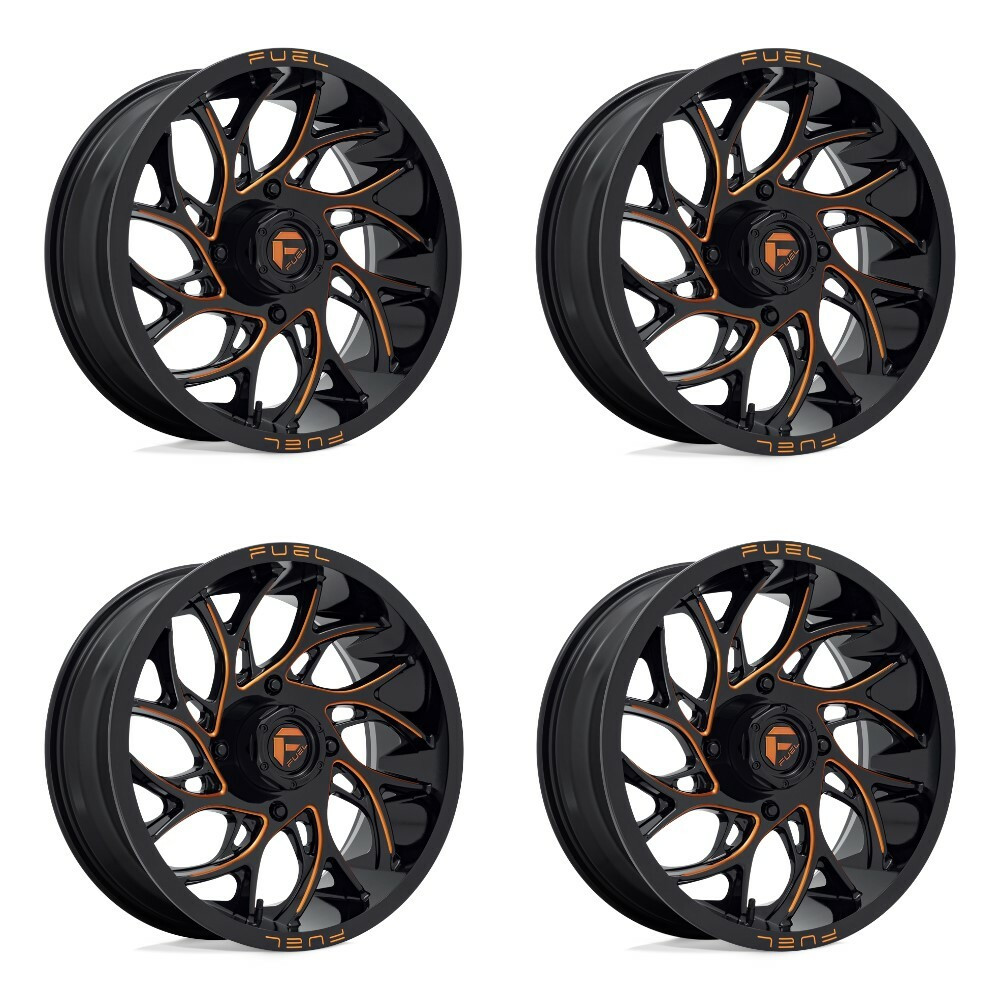Set 4 22" Fuel UTV D780 Runner UTV 22x7 4x156 Black Milled Orange Wheels 0mm Rim