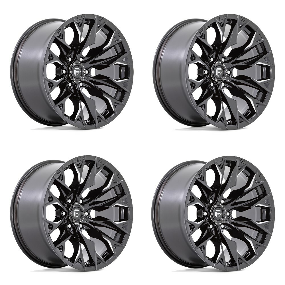 Set 4 20" Fuel D803 Flame 20x9 6x5.5 20mm Gloss Black Milled Wheels Truck Rims