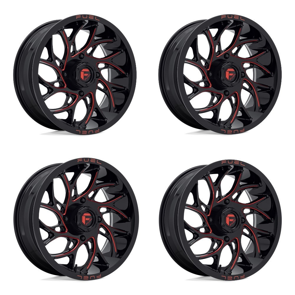 Set 4 20" Fuel UTV D779 Runner UTV 20x7 4x137 Gloss Black Milled Red Wheels 13mm