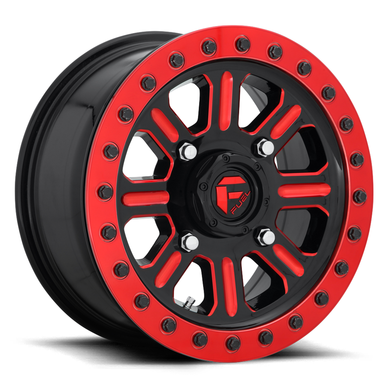 Set 4 15" Fuel UTV D911 Hardline Beadlock 15x7 4x137 Black Red Clear Wheels 38mm