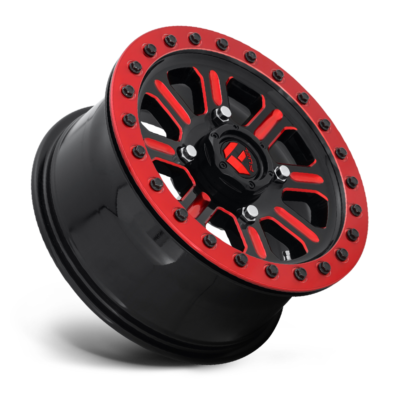Set 4 15" Fuel UTV D911 Hardline Beadlock 15x7 4x137 Black Red Clear Wheels 38mm