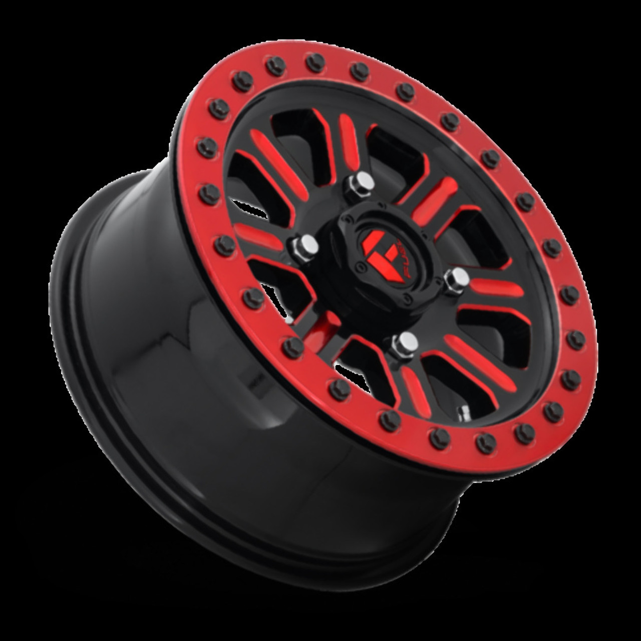 Set 4 Fuel UTV D911 Hardline Beadlock 15x7 4x156 Black Red Clear Wheels 15" 38mm