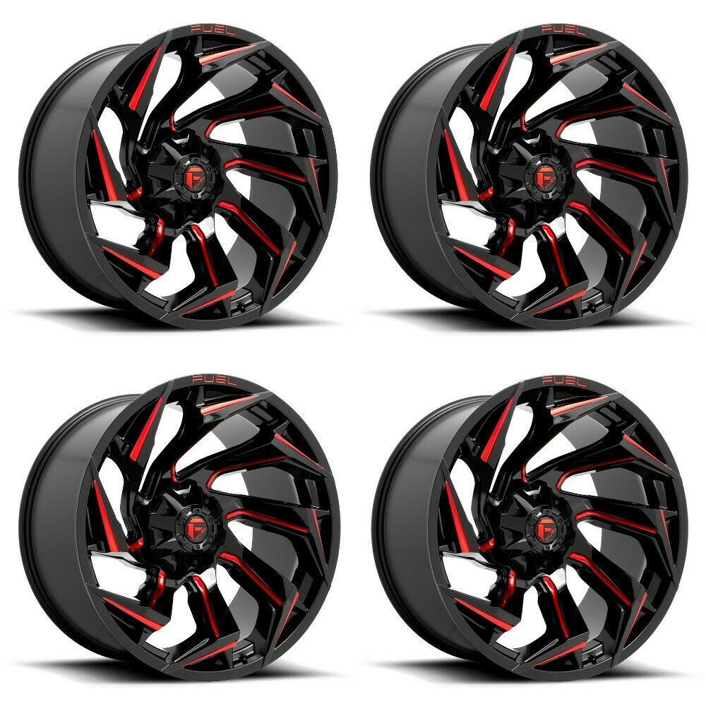 Set 4 Fuel  D755 Reaction 18x9 6x135 6x5.5 Black Milled Red Tint Wheels 18"