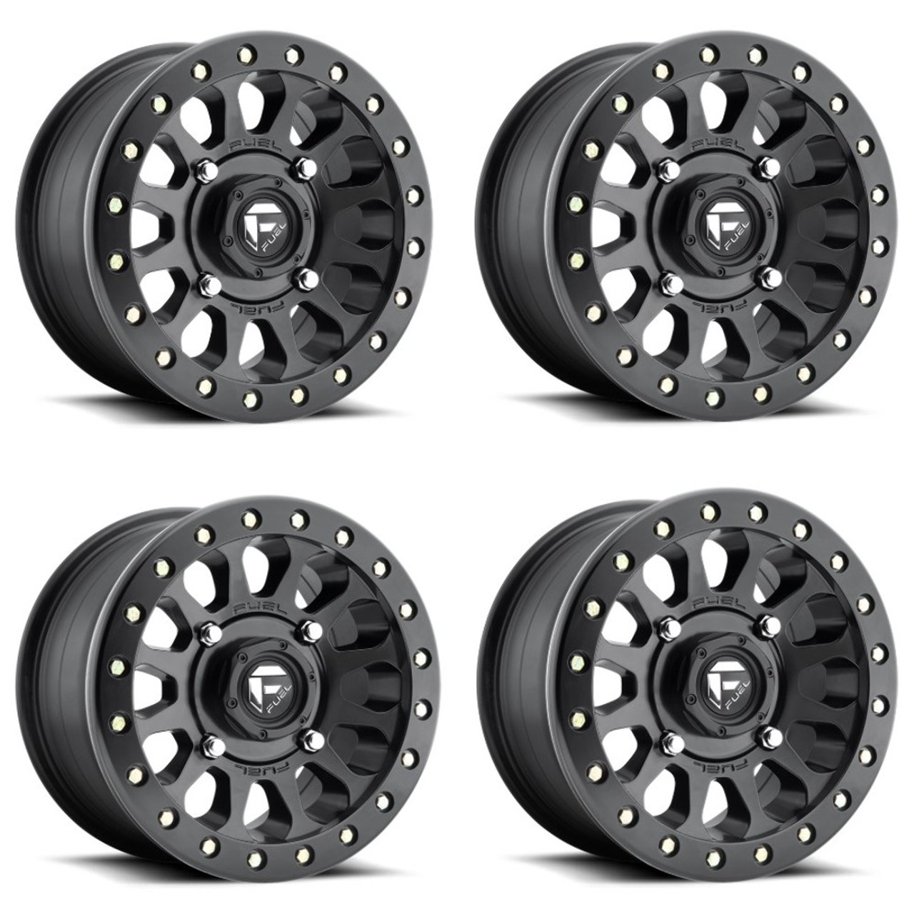 Set 4 Fuel UTV D920 Vector Beadlock 15x7 4x137 Matte Black Wheels 15" 38mm Rims