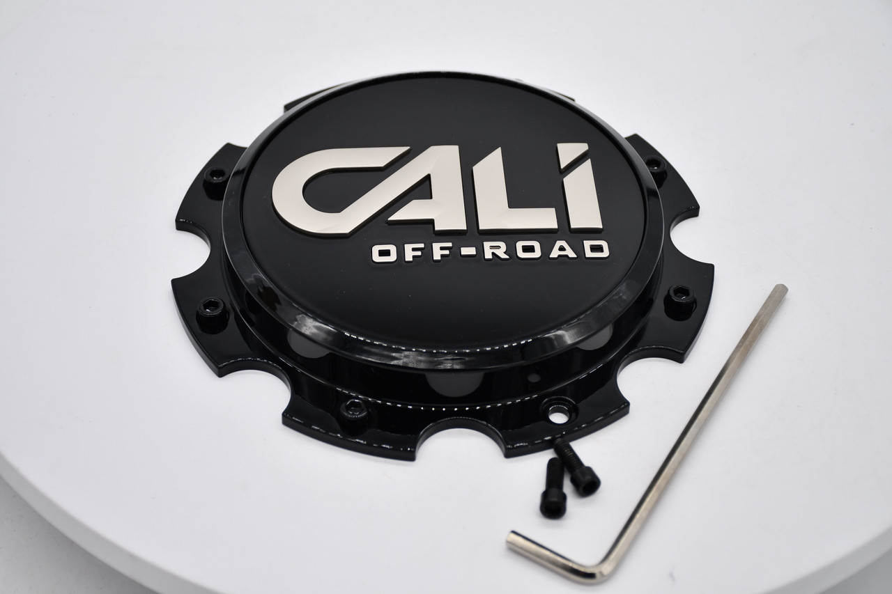 Genuine Cali Offroad C109110B02-F gloss black OEM replacement front dually center cap for Summit Dually wheels. Fits 8x200 and 8x210 applications with a 7.875-inch outside diameter.