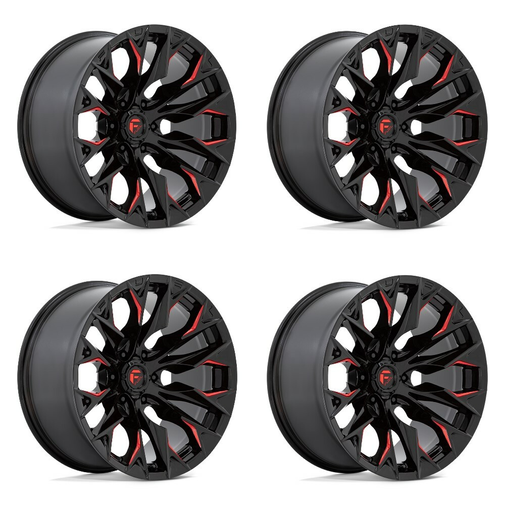 Set 4 20" Fuel D823 Flame 20x10 6x5.5 -18mm Gloss Black Milled Candy Red Wheels