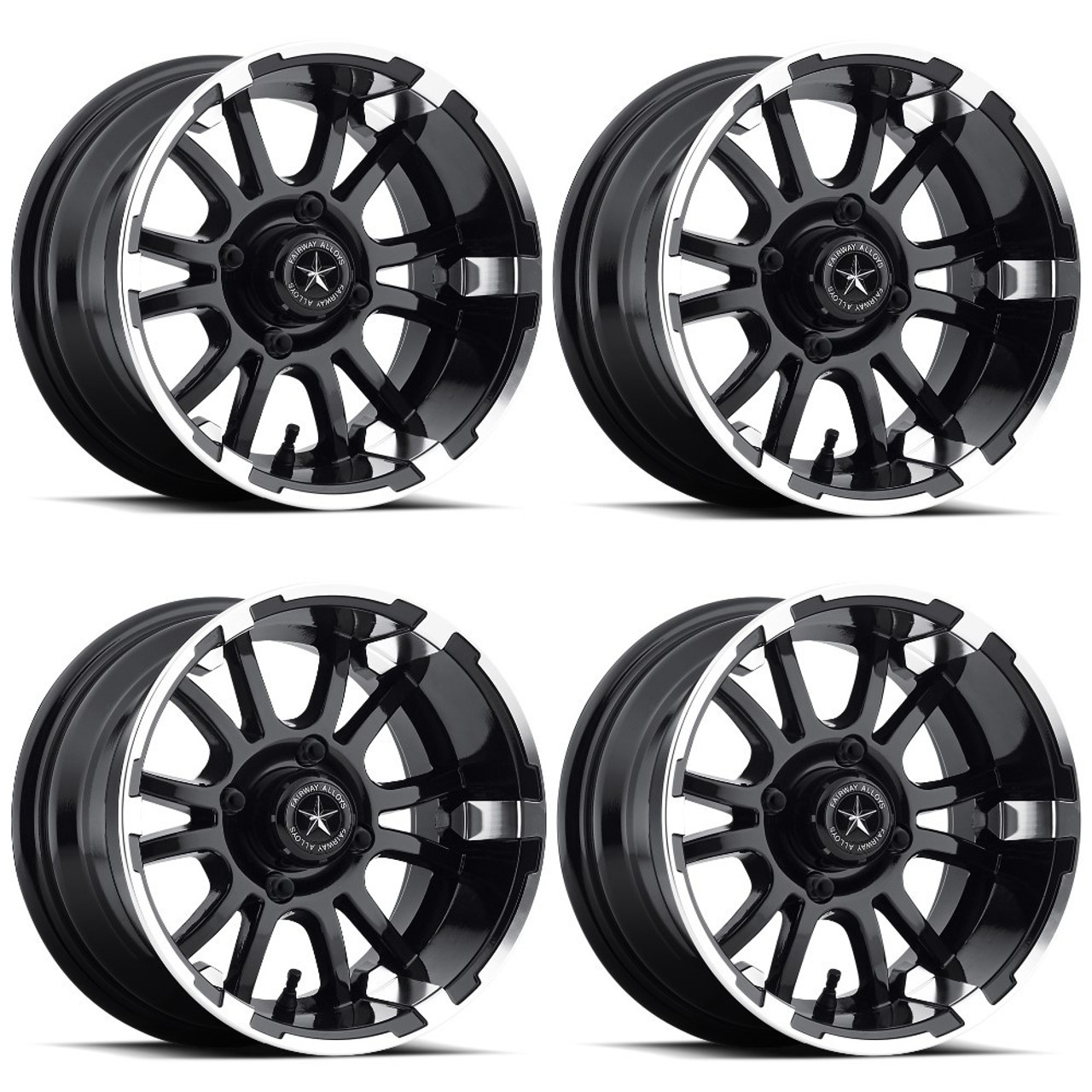 Set 4 Fairway Alloys FA134 Sixer 14x6.5 4x4.0 Machined Black Wheels 14" -20mm