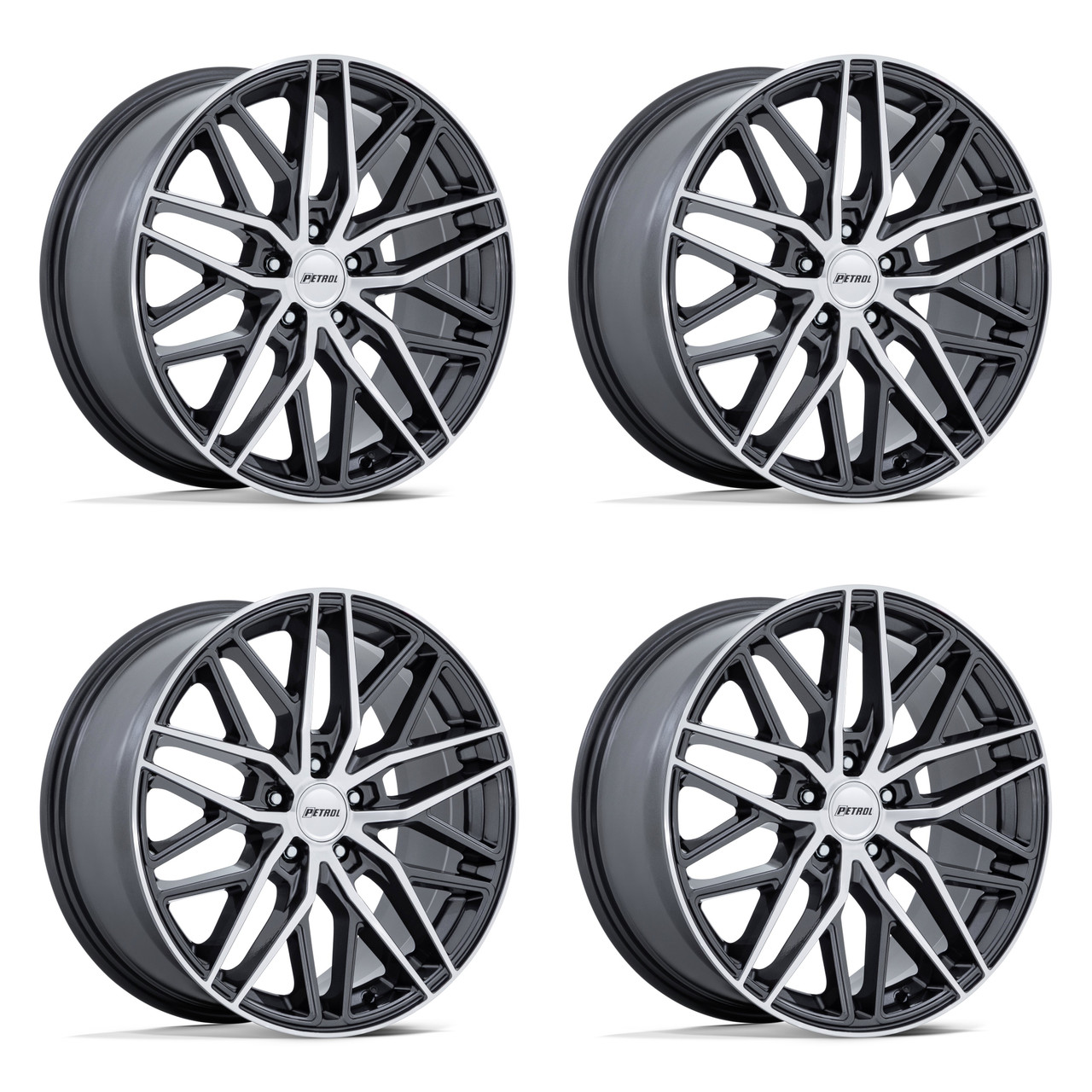 Set 4 19" Petrol Pe004 P3E 19x8.5 5x4.5 40mm Gunmetal Brushed-Mach Face Wheels