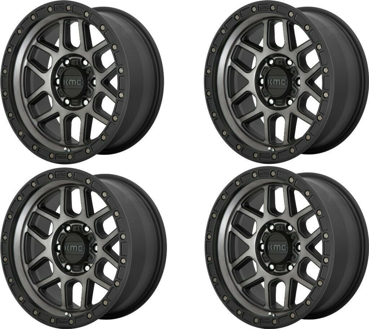 Set 4 KMC KM544 Mesa 17x8.5 6x135 Satin Black With Gray Tint Wheels 17" 0mm Rims