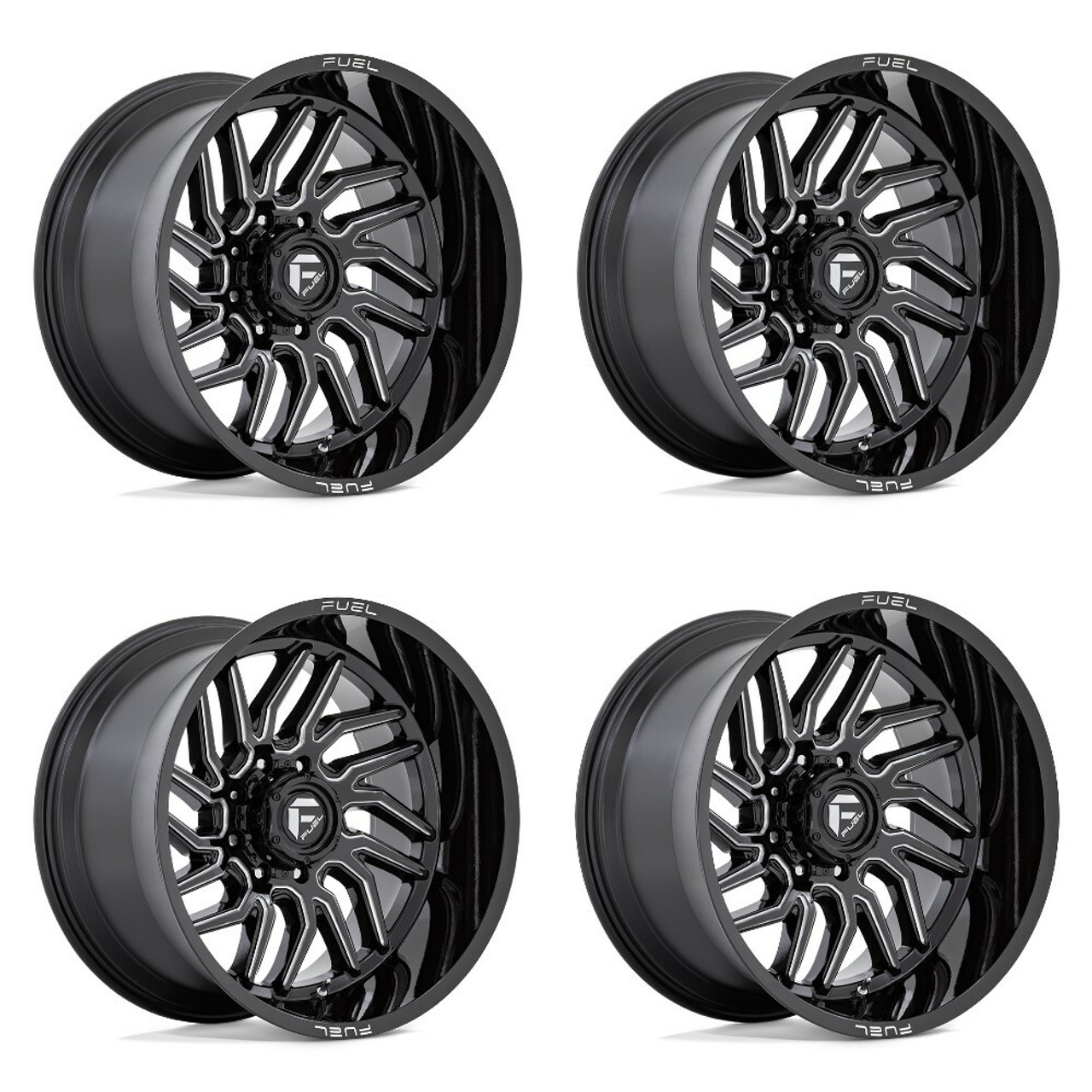 Set 4 22" Fuel D807 Hurricane 22x12 6x135 -44mm Gloss Black Milled Lifted Wheels