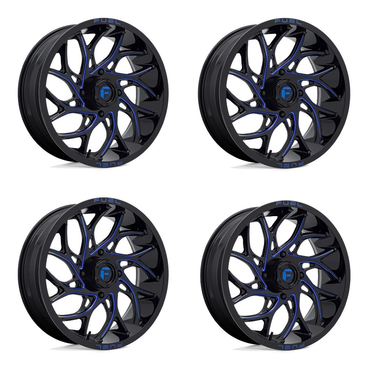 Set 4 Fuel UTV D778 Runner Utv 20x7 4x137 Black Milled Blue Wheels 20" 13mm