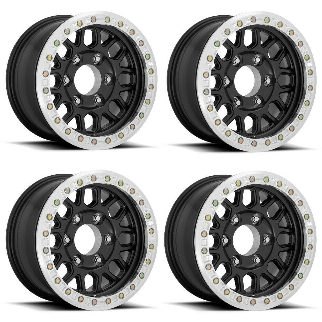 Set 4 KMC KM234 Grenade Desert Beadlock 17x8.5 6x5.5 Satin Black Wheels 17" 0mm