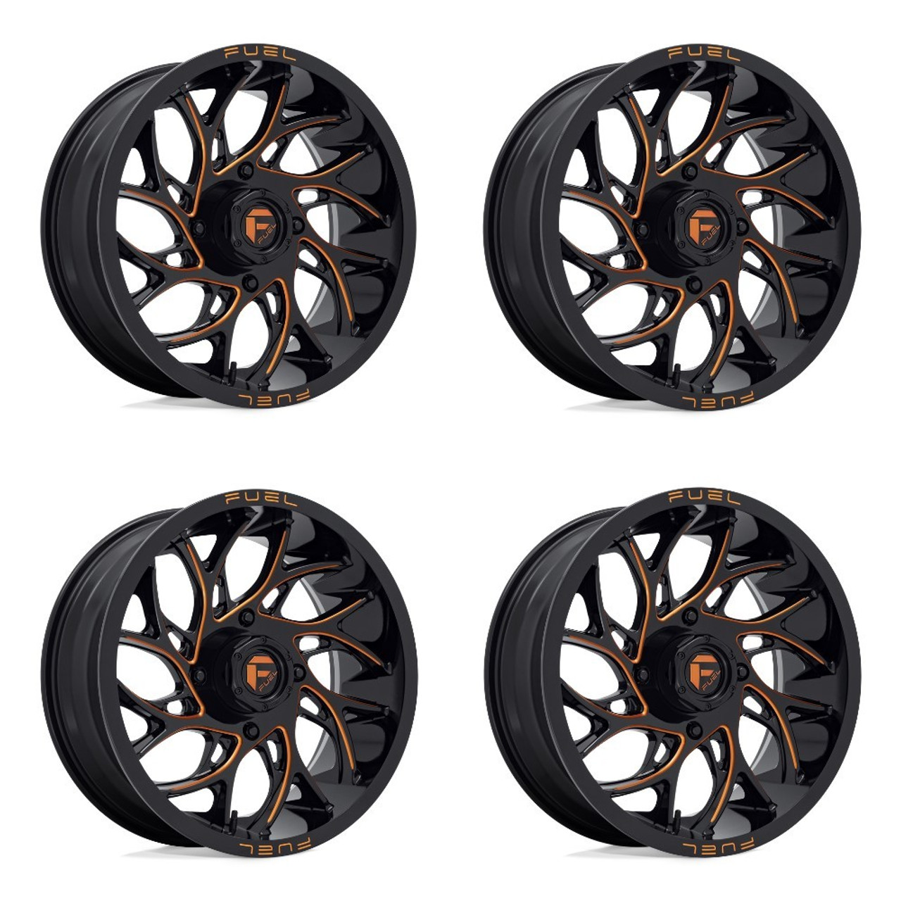 Set 4 Fuel UTV D780 Runner Utv 20x7 4x156 Black Milled Orange Wheels 20" 13mm