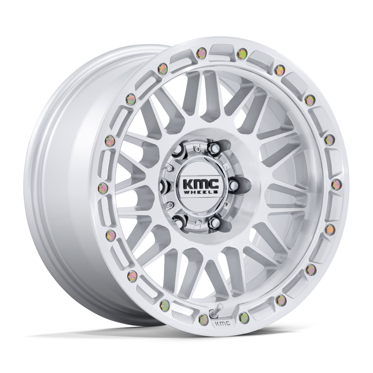 17" KMC KM555 Attack 17x8.5 6x5.5 -10mm Gloss Silver Machined Face Offroad Wheel Lifted Truck SUV Rim