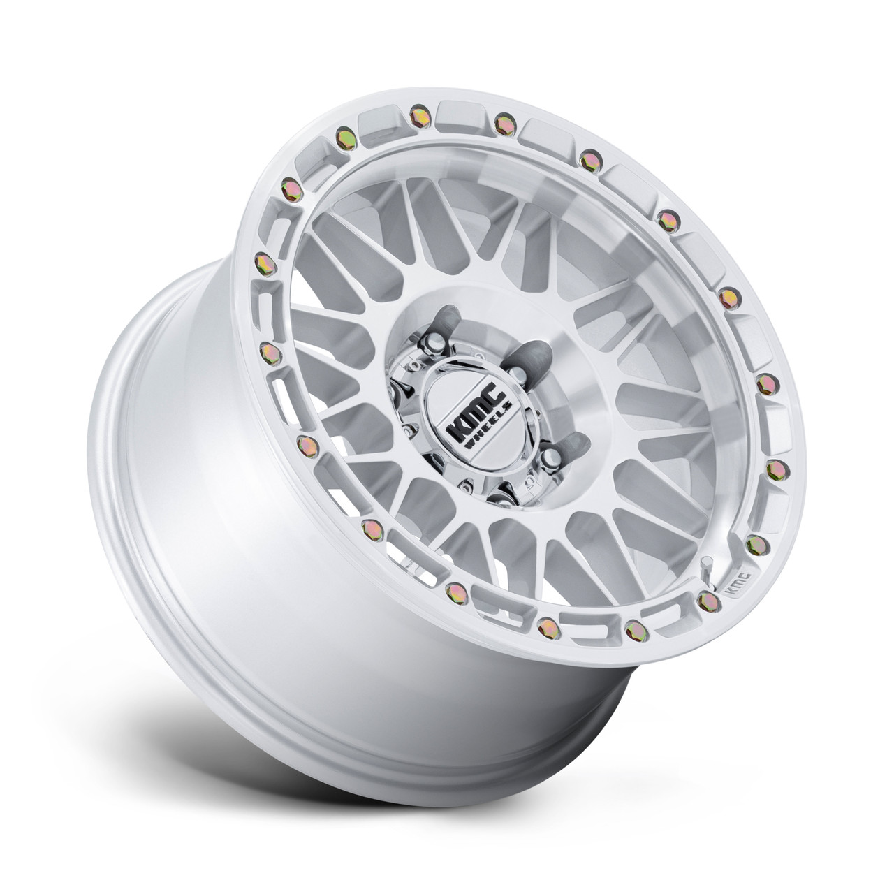 17" KMC KM555 Attack 17x8.5 6x5.5 -10mm Gloss Silver Machined Face Offroad Wheel Lifted Truck SUV Rim