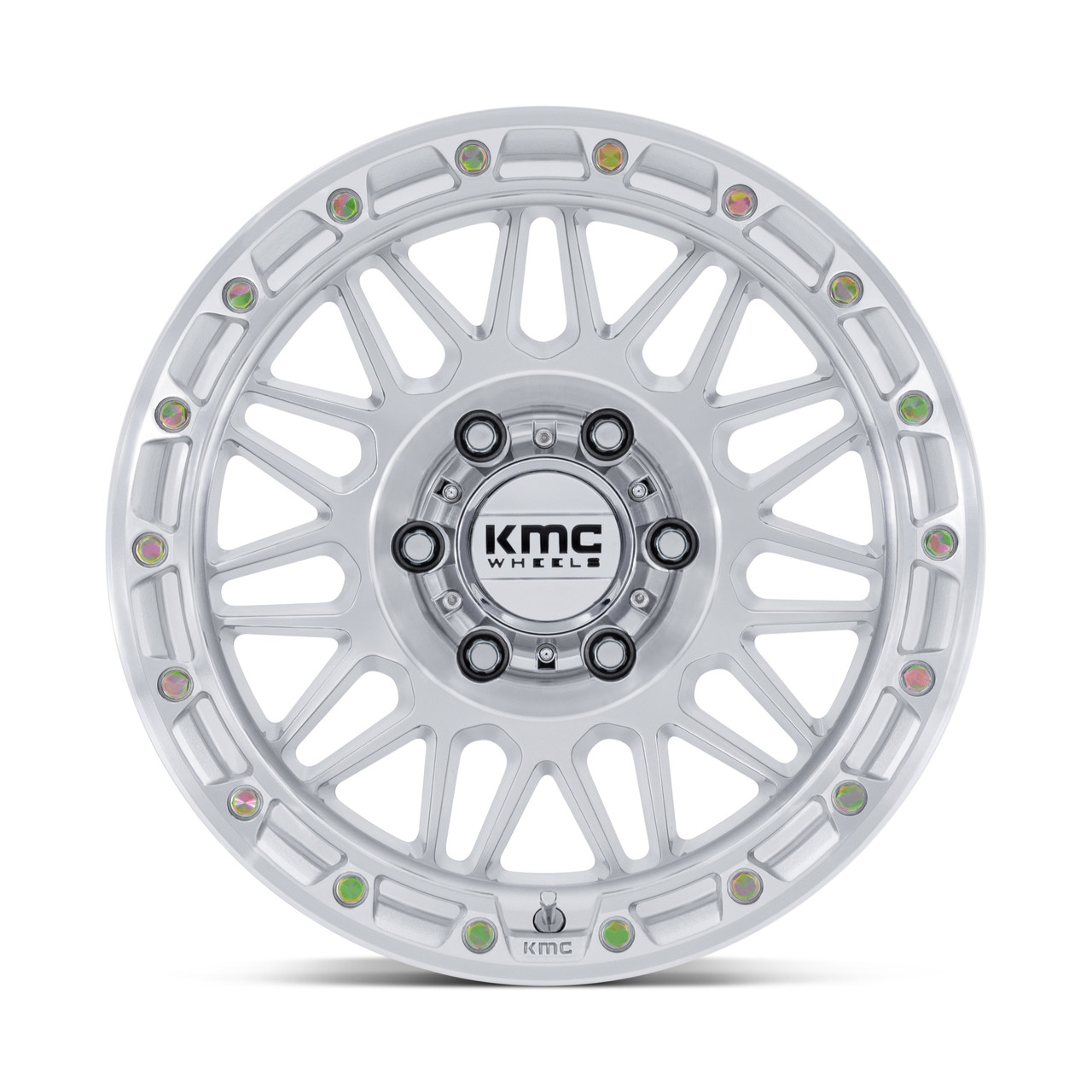 17" KMC KM555 Attack 17x8.5 6x5.5 0mm Gloss Silver Machined Face Truck SUV Wheel Offroad Rim