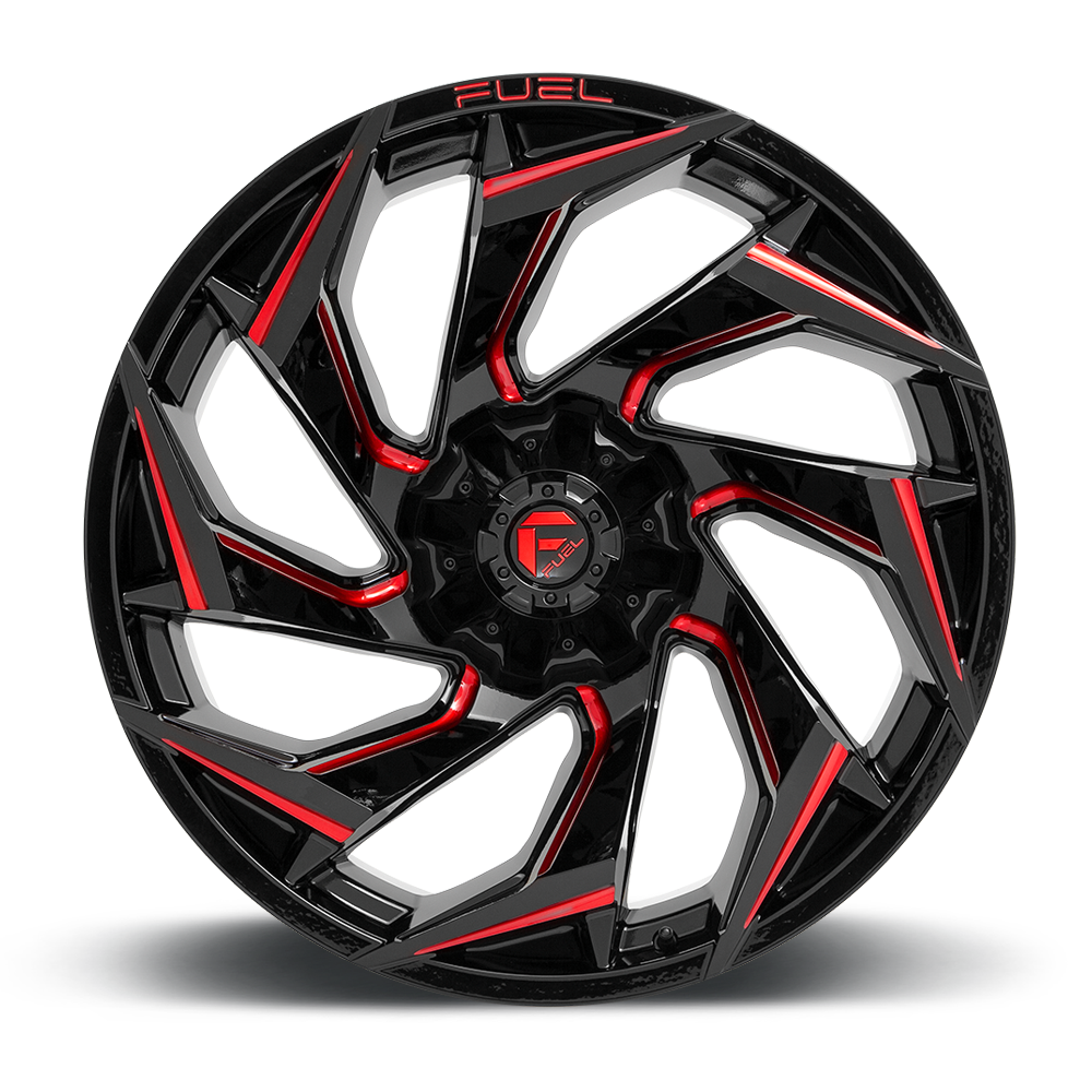 Set 4 18" Fuel  D755 Reaction 18x9 8x180 Gloss Black Milled Red Tint Wheels 1mm
