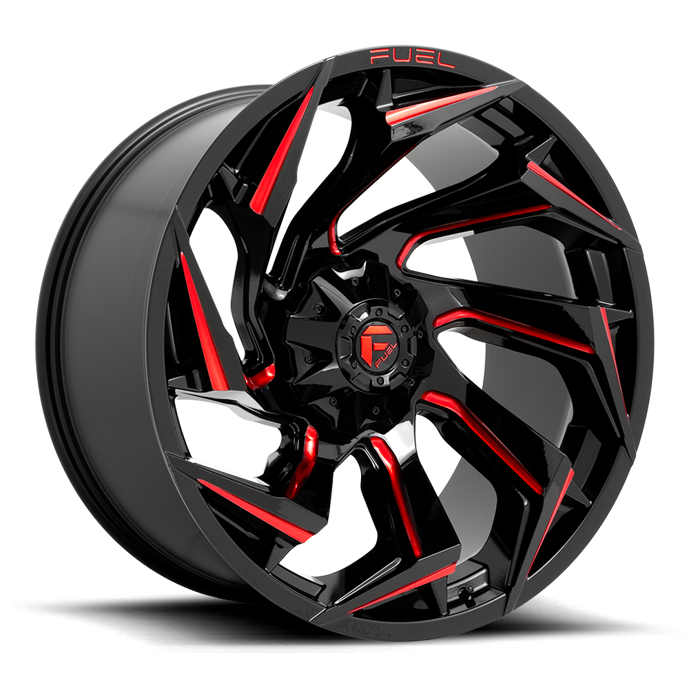 Set 4 18" Fuel  D755 Reaction 18x9 8x180 Gloss Black Milled Red Tint Wheels 1mm