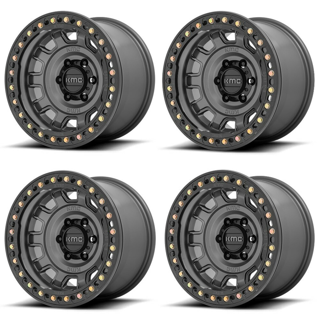Set 4 KMC KM236 Tank Beadlock 17x9 8x170 Anthracite Wheels 17" -38mm Rims