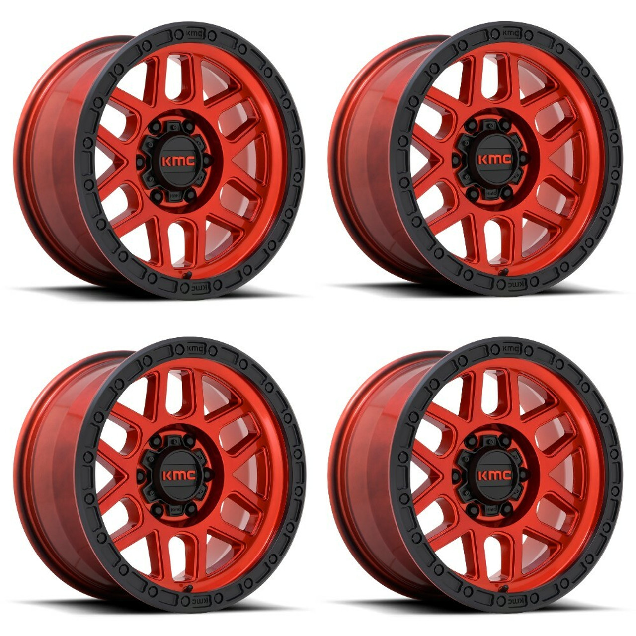 Set 4 17" KMC KM544 Mesa 17x9 6x4.5 18mm Wheels Candy Red With Black Lip Rims