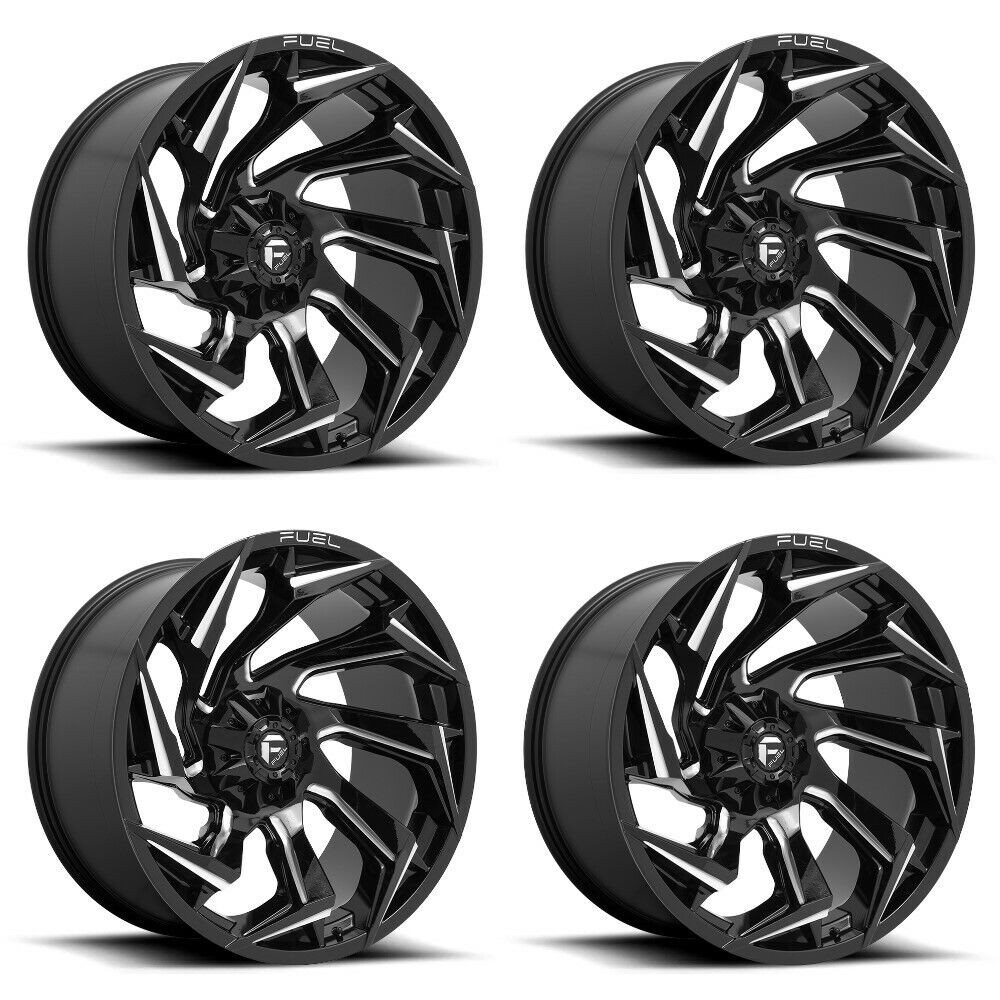 Set 4 Fuel D753 Reaction 20x9 6x135 6x5.5 Gloss Black Milled Wheels 20" 1mm