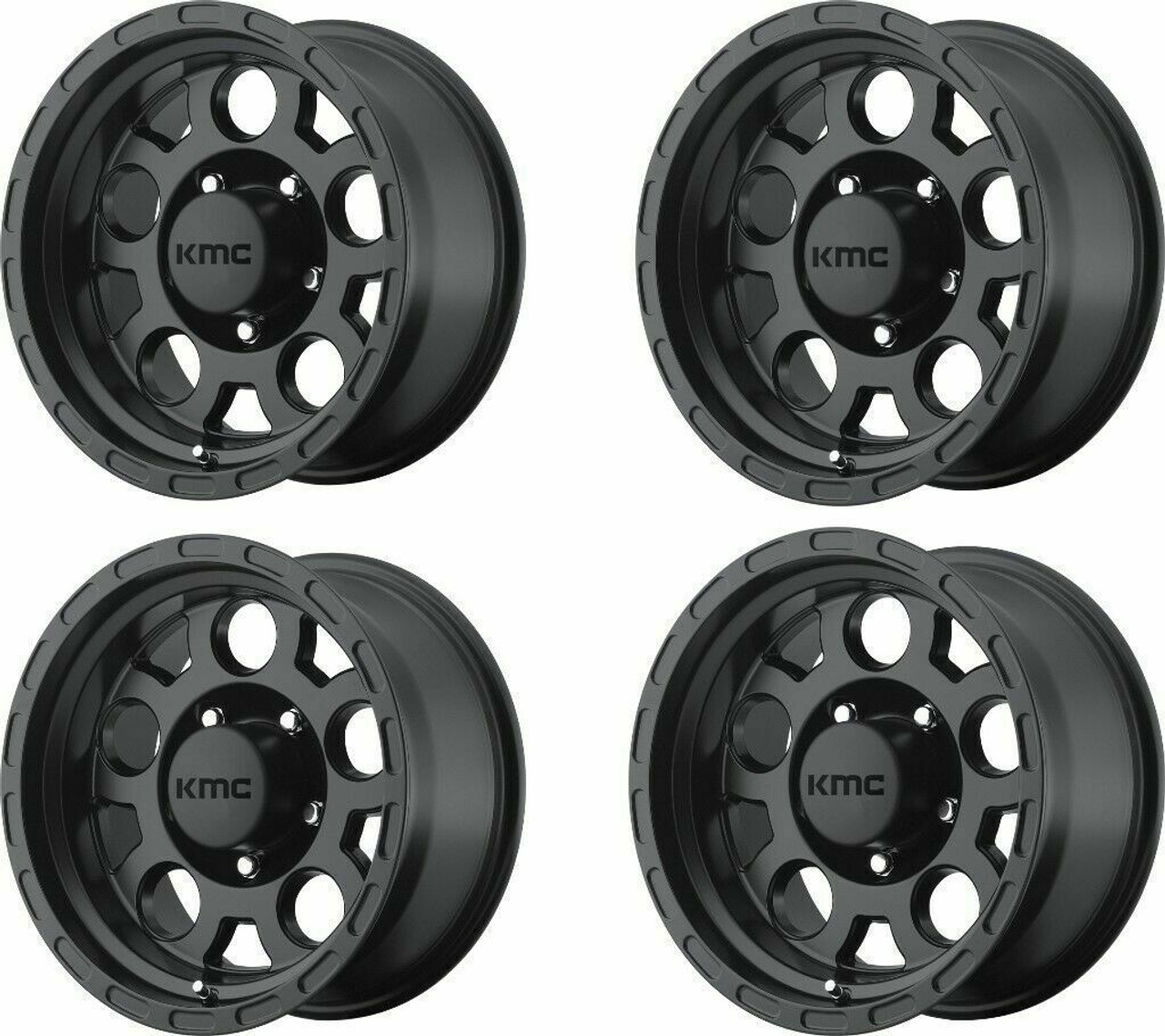Set 4 KMC KM522 Enduro 18x9 8x6.5 Matte Black Wheels 18" 0mm Truck Rims